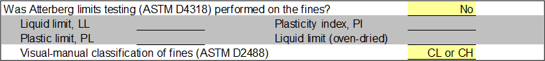 Gradation worksheet: Fines classification using visual-manual procedures.